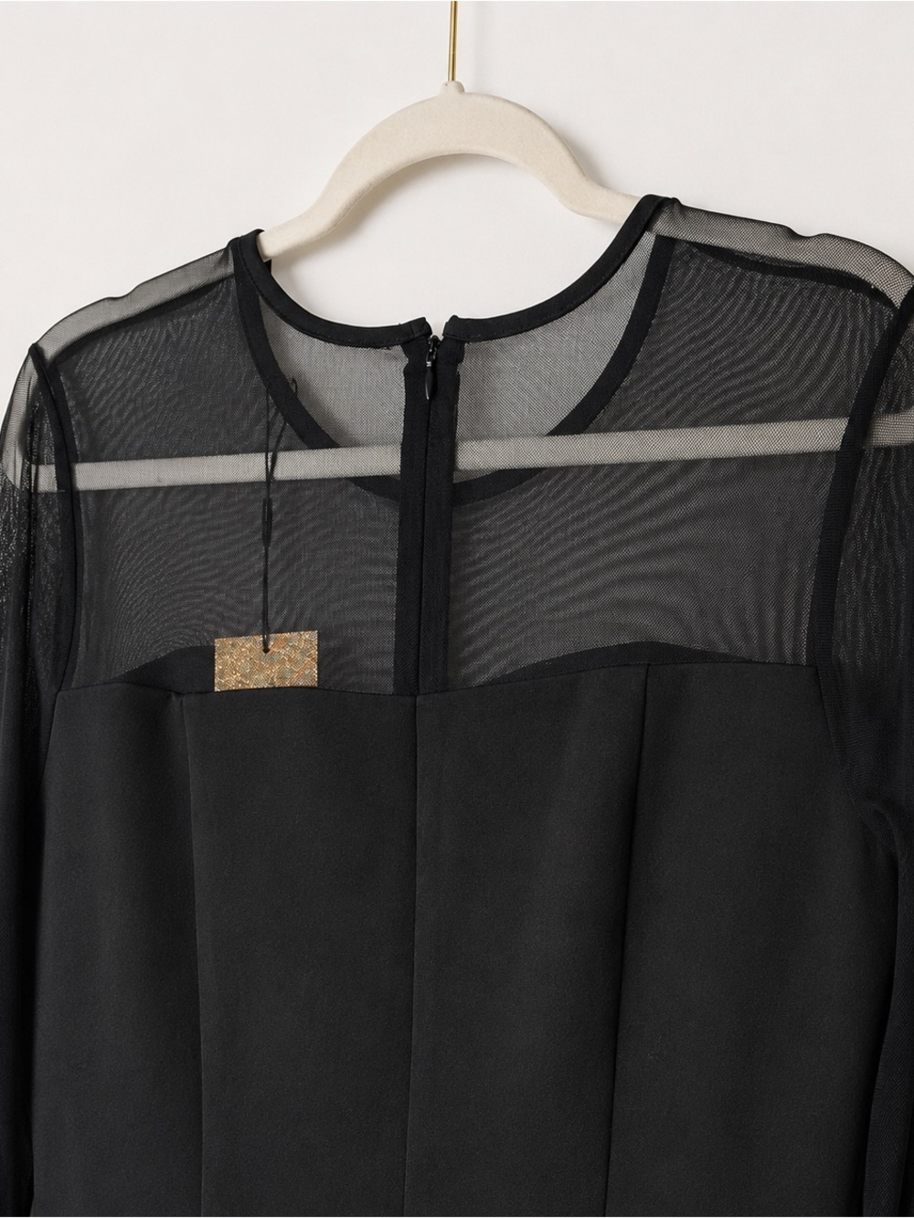 Tahari Black Illusion Mesh Sheath Dress Size 10 NWT Long Sleeve - Picture 6 of 9